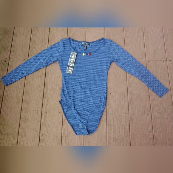 Vintage Tops - New Miss Juli New York Blue Floral Bodysuit